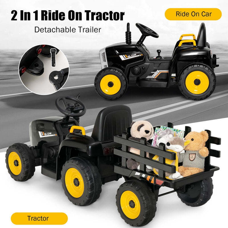 12V Ride on Tractor with 3-Gear-Shift Ground Loader for Kids 3+ Years Old-Black