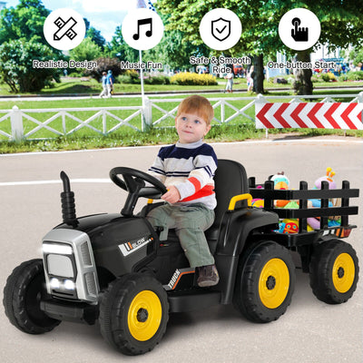 12V Ride on Tractor with 3-Gear-Shift Ground Loader for Kids 3+ Years Old-Black