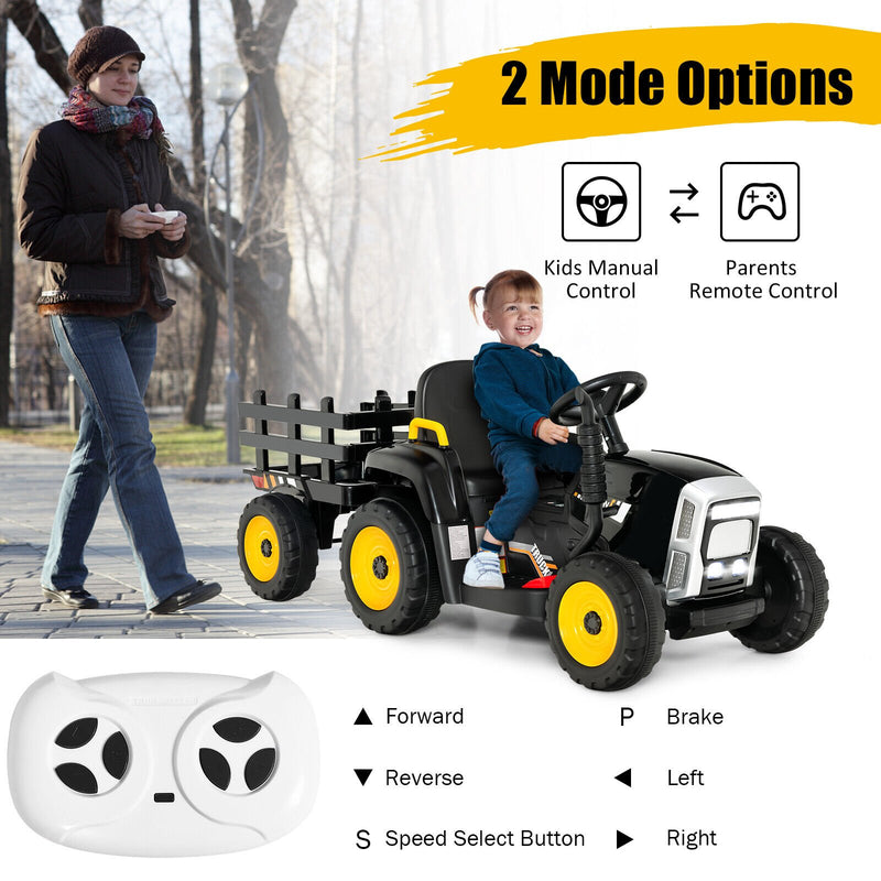 12V Ride on Tractor with 3-Gear-Shift Ground Loader for Kids 3+ Years Old-Black