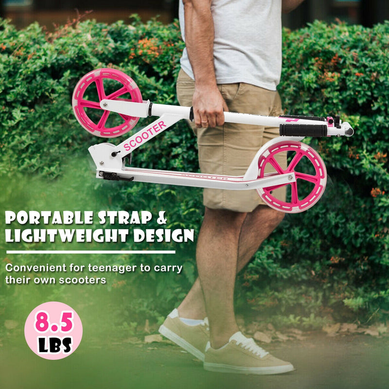 Portable Folding Sports Kick Scooter with LED Wheels-Pink