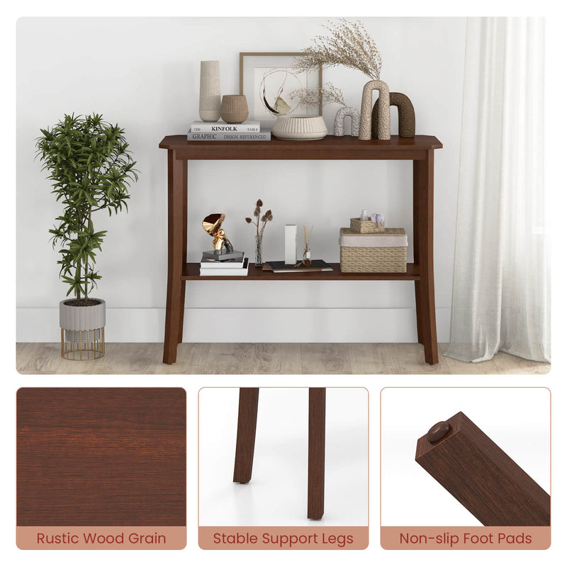 2-Tier Freestanding Wooden Console Table with Open Shelf