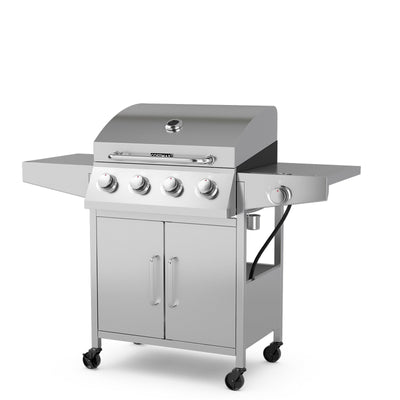 50000BTU 5-Burner Propane Gas Grill with Side Burner and 2 Prep Tables-Silver