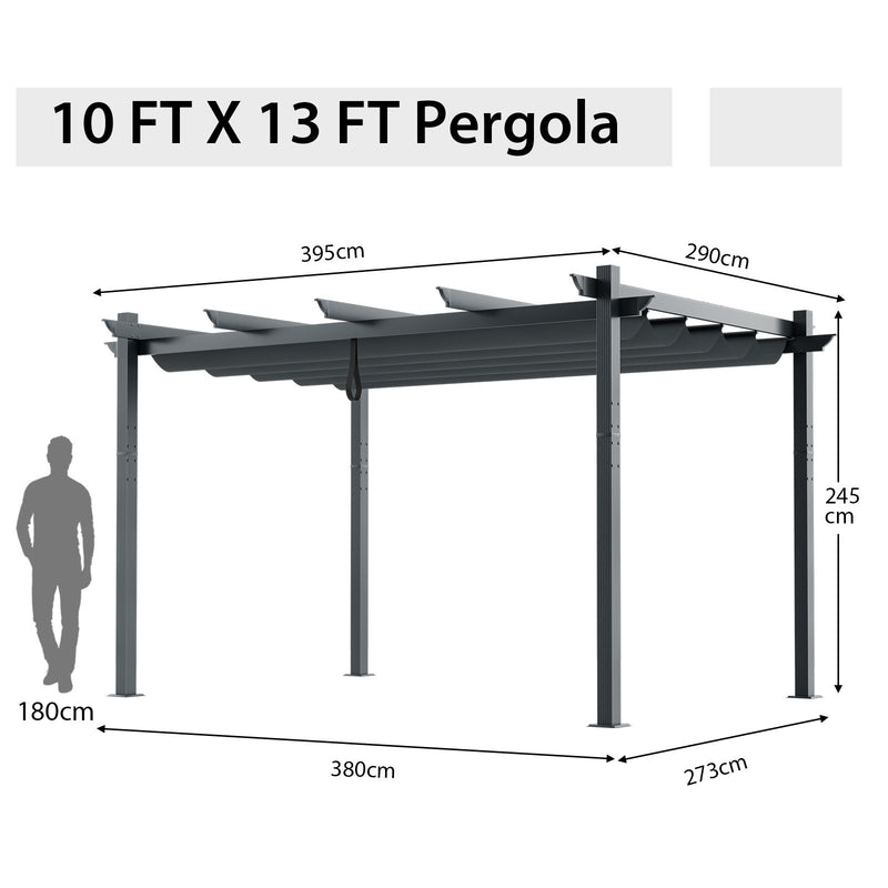 10 x 13 Feet Outdoor Aluminum Retractable Pergola Canopy Shelter-Gray