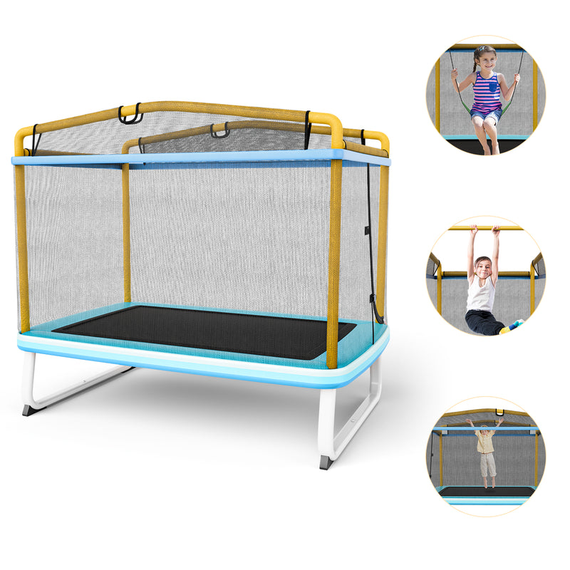 6 Feet Rectangle Trampoline with Swing Horizontal Bar and Safety Net-Yellow