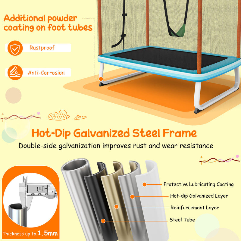 6 Feet Rectangle Trampoline with Swing Horizontal Bar and Safety Net-Orange