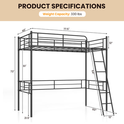 Metal Loft Twin Bed Frame Single High Loft Bed-Black