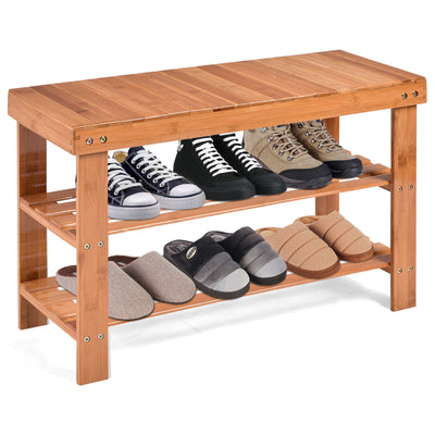 3 Tier Bamboo Bench Storage Shoe Shelf-Natural