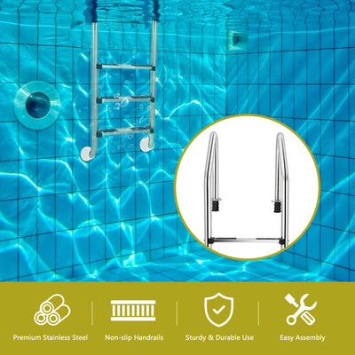 3-Step Stainless Steel Swimming Pool Ladder with Anti-Slip Step