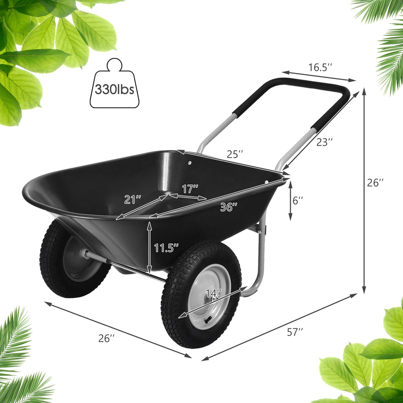 2 Tire Wheelbarrow Garden Cart Heavy-duty Dolly Utility Cart-Black