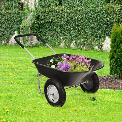 2 Tire Wheelbarrow Garden Cart Heavy-duty Dolly Utility Cart-Black