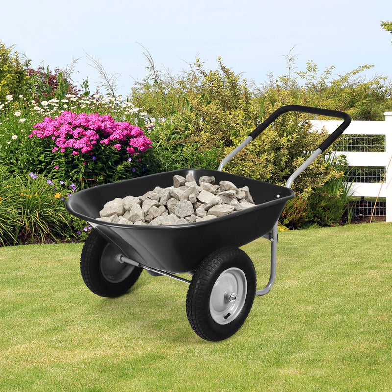 2 Tire Wheelbarrow Garden Cart Heavy-duty Dolly Utility Cart-Black