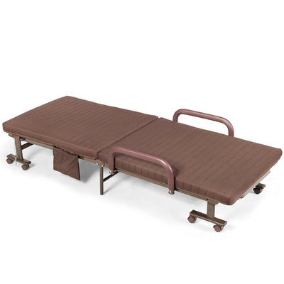 Adjustable Guest Single Bed Lounge Portable Wheels-Brown