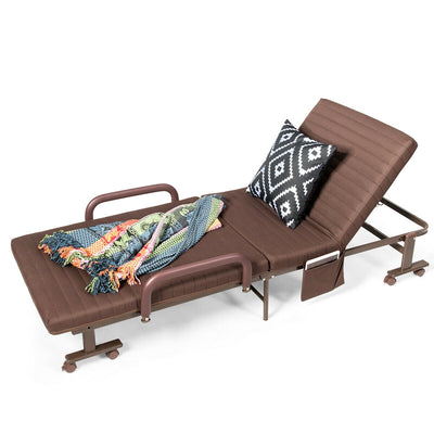 Adjustable Guest Single Bed Lounge Portable Wheels-Brown