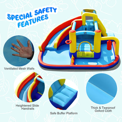 7-in-1 Inflatable Water Slide with 735W Air Blower and Splash Pool