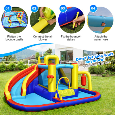 7-in-1 Inflatable Water Slide with 735W Air Blower and Splash Pool