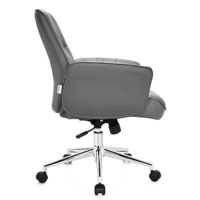 Modern Home Office Leisure Chair PU Leather Adjustable Swivel with Armrest-Gray