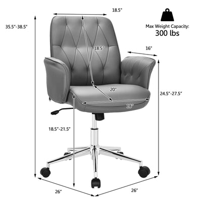 Modern Home Office Leisure Chair PU Leather Adjustable Swivel with Armrest-Gray