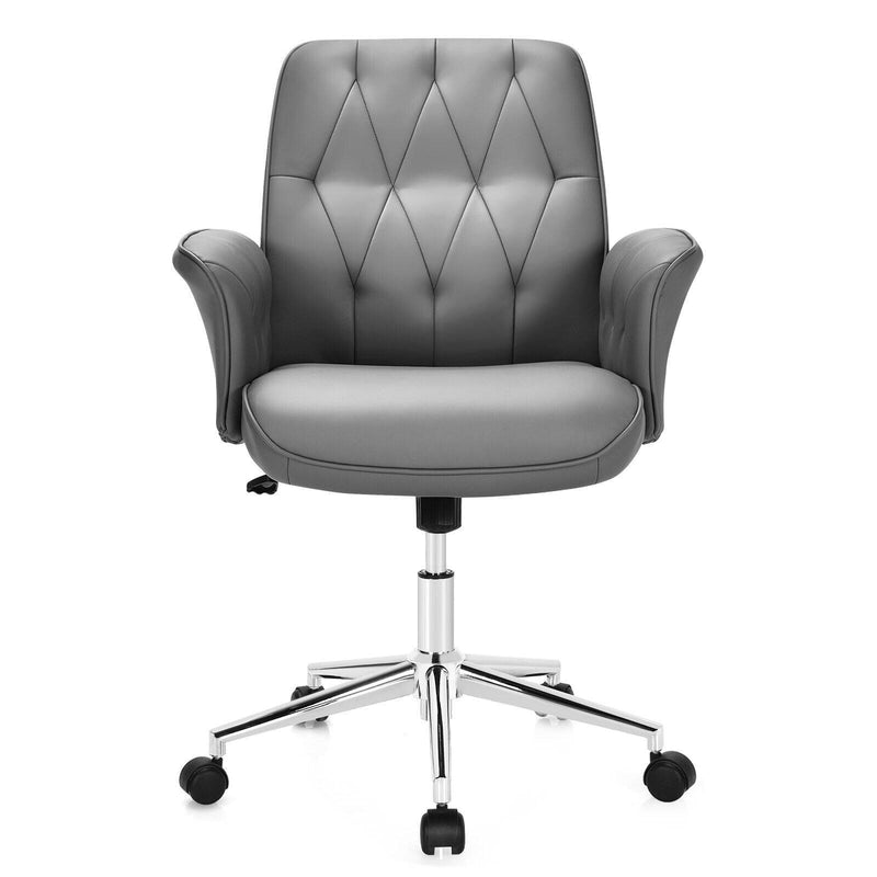 Modern Home Office Leisure Chair PU Leather Adjustable Swivel with Armrest-Gray