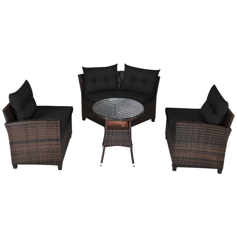 4 Pieces Outdoor Cushioned Rattan Furniture Set-Black