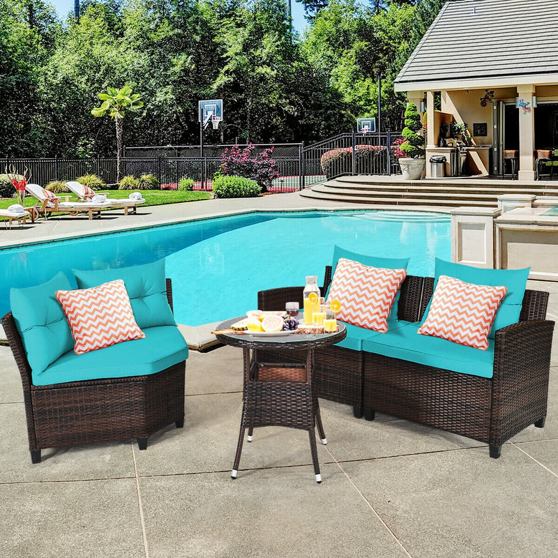 4Pcs Outdoor Cushioned Rattan Furniture Set-Turquoise