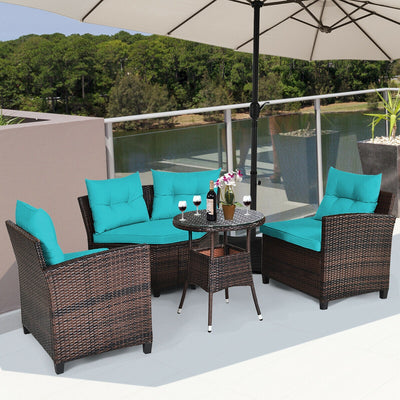 4Pcs Outdoor Cushioned Rattan Furniture Set-Turquoise