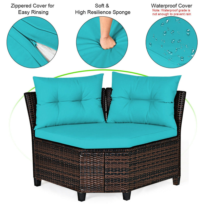 4Pcs Outdoor Cushioned Rattan Furniture Set-Turquoise