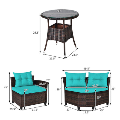 4Pcs Outdoor Cushioned Rattan Furniture Set-Turquoise