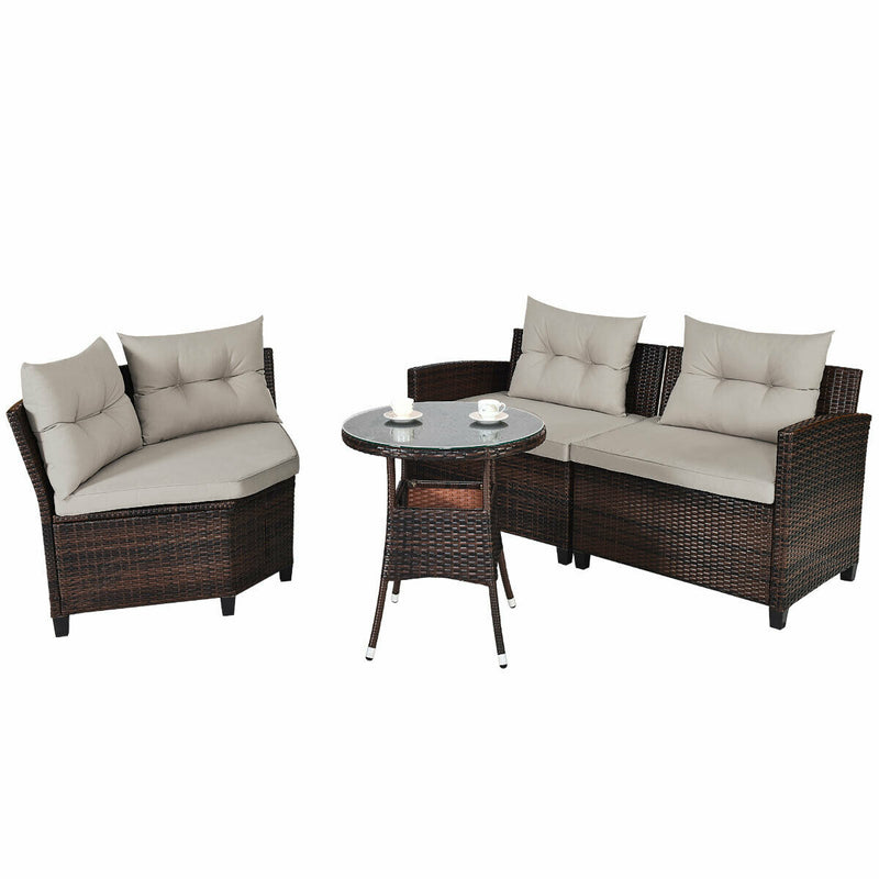 4 Pieces Outdoor Cushioned Rattan Furniture Set-Brown