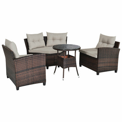 4 Pieces Outdoor Cushioned Rattan Furniture Set-Brown