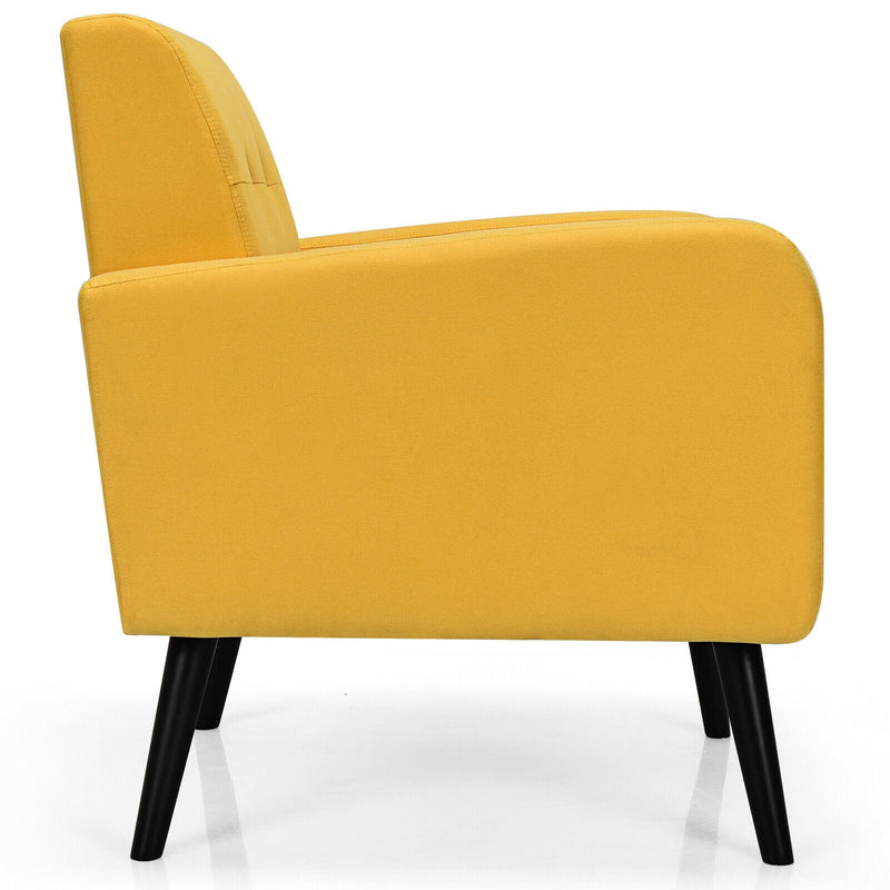 Modern Upholstered Comfy Accent Chair Single Sofa with Rubber Wood Legs-Yellow