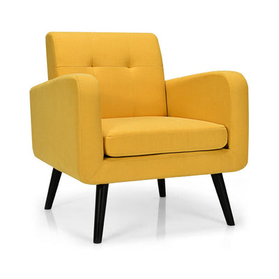 Modern Upholstered Comfy Accent Chair Single Sofa with Rubber Wood Legs-Yellow