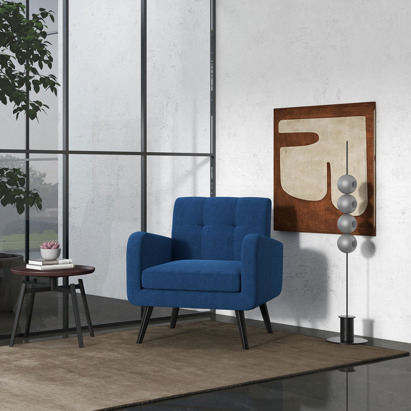 Modern Upholstered Comfy Accent Chair Single Sofa with Rubber Wood Legs-Navy