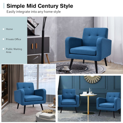 Modern Upholstered Comfy Accent Chair Single Sofa with Rubber Wood Legs-Navy