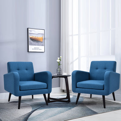 Modern Upholstered Comfy Accent Chair Single Sofa with Rubber Wood Legs-Navy