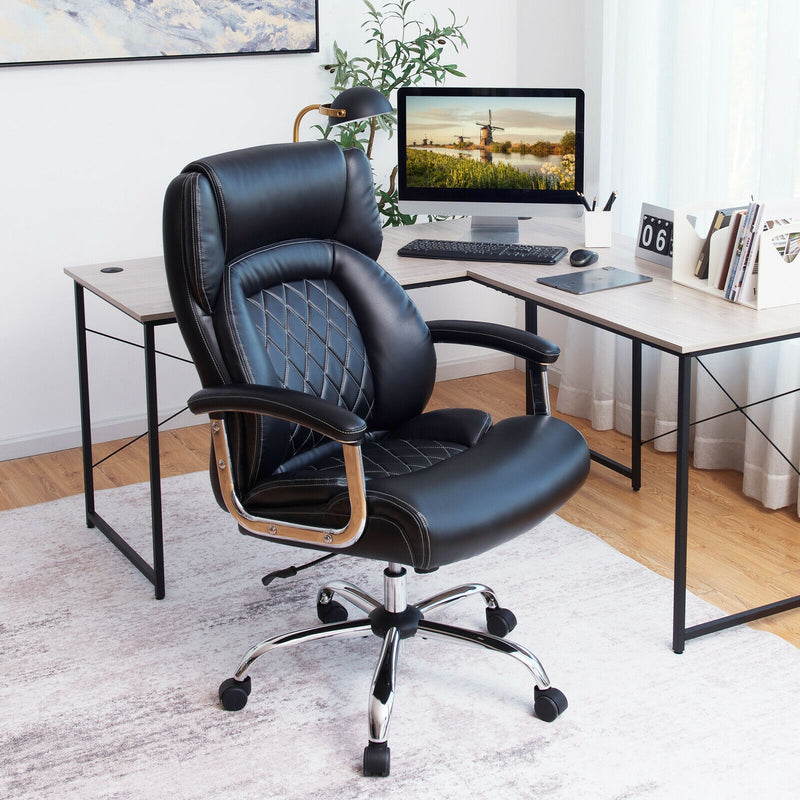 Height Adjustable Executive Chair Computer Desk Chair with Metal Base-Black