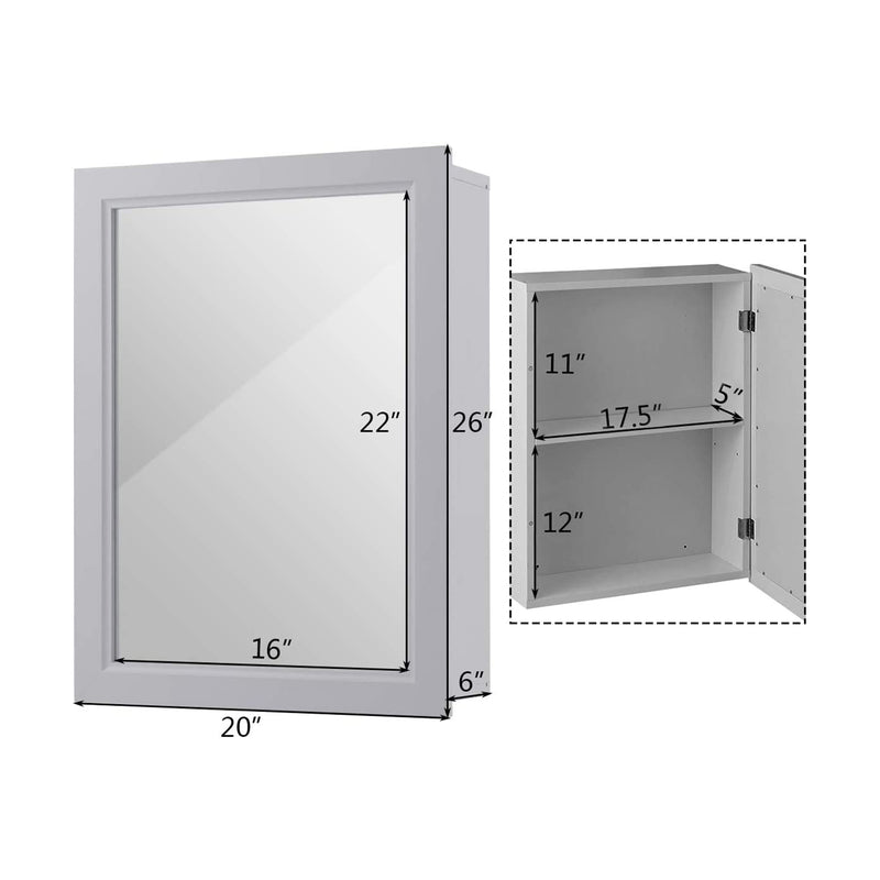 Wall-Mounted Mirrored Medicine Cabinet-Gray