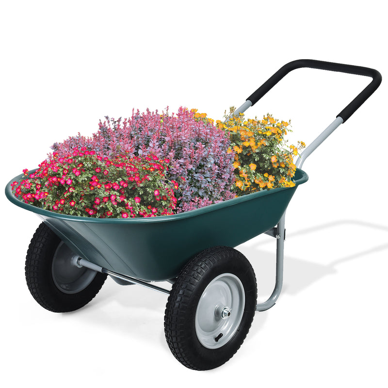 2 Tire Wheelbarrow Garden Cart Heavy-duty Dolly Utility Cart-Green