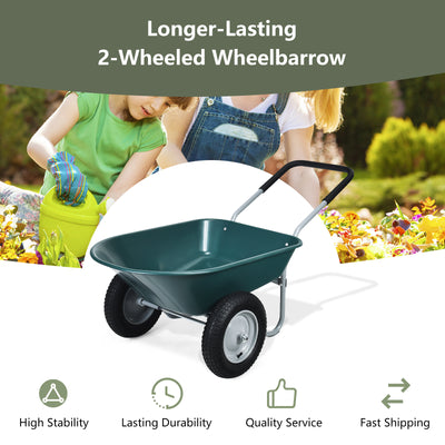 2 Tire Wheelbarrow Garden Cart Heavy-duty Dolly Utility Cart-Green