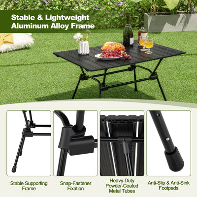 Folding Heavy-Duty Aluminum Camping Table with Carrying Bag-Black