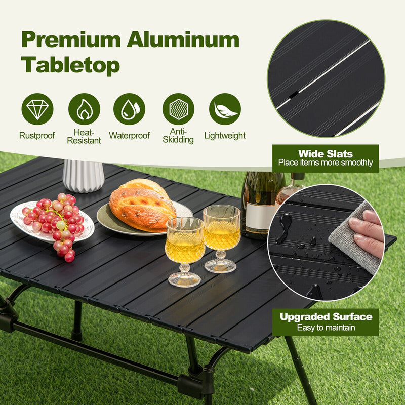 Folding Heavy-Duty Aluminum Camping Table with Carrying Bag-Black