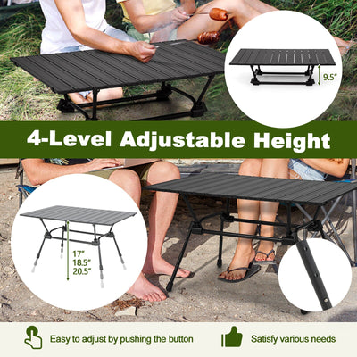 Folding Heavy-Duty Aluminum Camping Table with Carrying Bag-Black