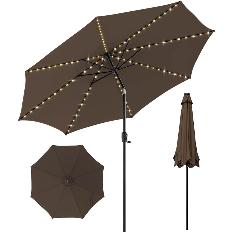 10 Feet Patio Umbrella with 112 Solar Lights and Crank Handle-Coffee