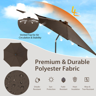 10 Feet Patio Umbrella with 112 Solar Lights and Crank Handle-Coffee