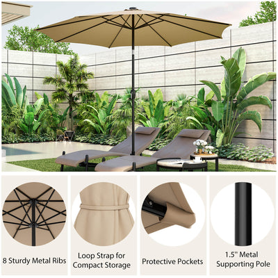 10 Feet Patio Umbrella with 112 Solar Lights and Crank Handle-Beige