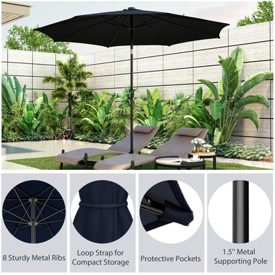 10 Feet Patio Umbrella with 112 Solar Lights and Crank Handle-Navy