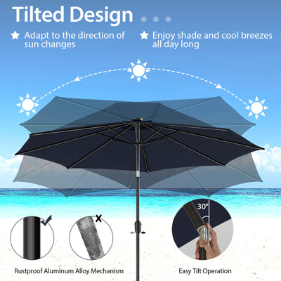 10 Feet Patio Umbrella with 112 Solar Lights and Crank Handle-Navy