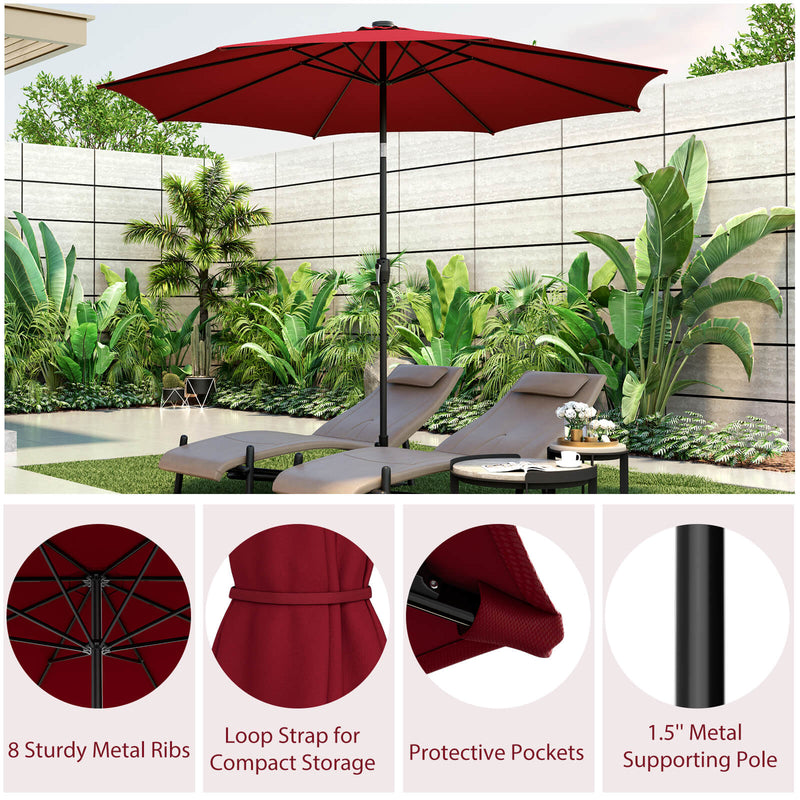 10 Feet Patio Umbrella with 112 Solar Lights and Crank Handle-Wine