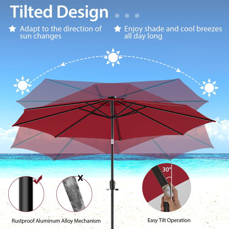 10 Feet Patio Umbrella with 112 Solar Lights and Crank Handle-Wine