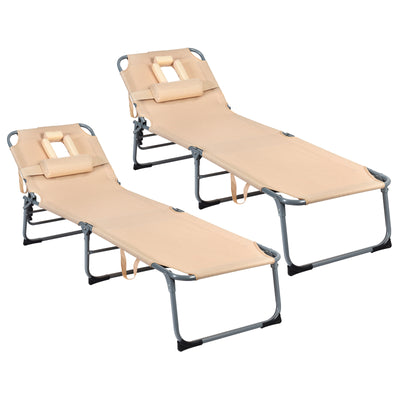 Folding Chaise Lounge Chair with Face Hole for Beach-Beige