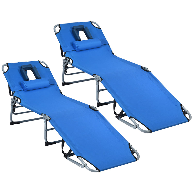 Folding Chaise Lounge Chair with Face Hole for Beach-Blue